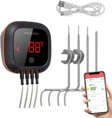 Inkbird IBT-4XS Bluetooth Wireless Grill BBQ Thermometer for Grilling with 4 ...