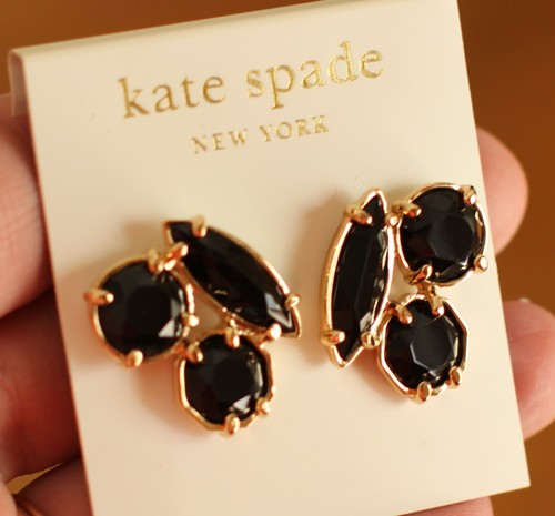 KATE SPADE BLACK CLUSTER EARRINGS gold fill posts LARGE STUDS DESERT STONE - Picture 8 of 12