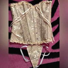 NWT CREAM OFF WHITE GOLD COLORED CORSET WITH THONG XL