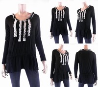 Miss Sasa Lace Ruffle Jersey Scoop Neck Blouson Top Womens Size S Pull Over Chop on sale Miss Sasa Lace Ruffle Jersey Scoop Neck Blouson Top Womens Size S Pull Over Chop on sale