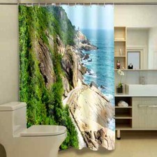 Green Island In The Sea 3D Shower Curtain Polyester Bathroom Decor Waterproof