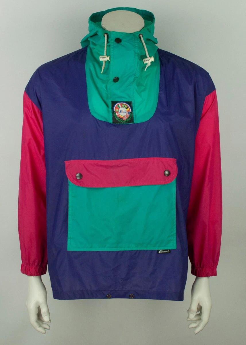 Vintage K Way Colorblock Rain Coat Pullover Anorak Windbreaker Jacket Sz. Mens S