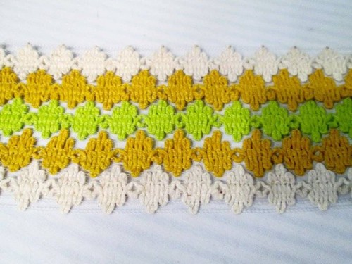 Vtg 60s GIMP Fabric Trim Upholstery Curtains Chartreuse Gold White 5 YD 4.25" - Picture 5 of 6