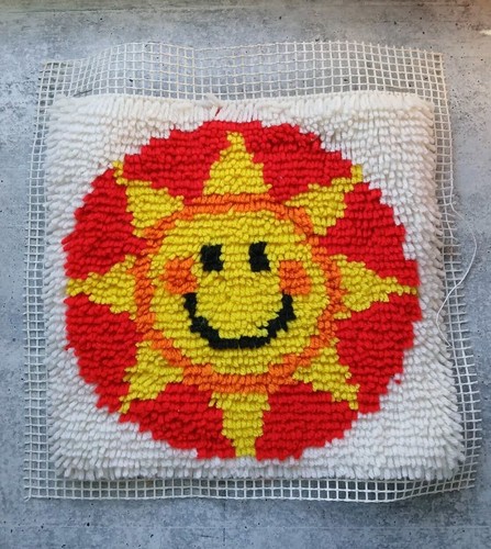 Sonne Smiley Gesicht Riegel Haken unfertiges Stück Kunsthandwerk Kitsch Retro Vintage - Bild 3 von 3