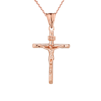 Solid 14k Rose Gold Dainty Crucifix 