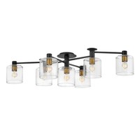 Deckenlampe Deckenleuchte Esszimmerlampe 5-Flammig Schwarz Glas Messing B 144 Cm
