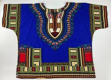 African Style Dashiki Shirt Unisex Size 3X Front Pockets Royal Blue Multi Color