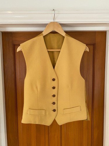 Chaleco DAKS Vintage Mujer Talla 14 Amarillo Mostaza 100% Lana