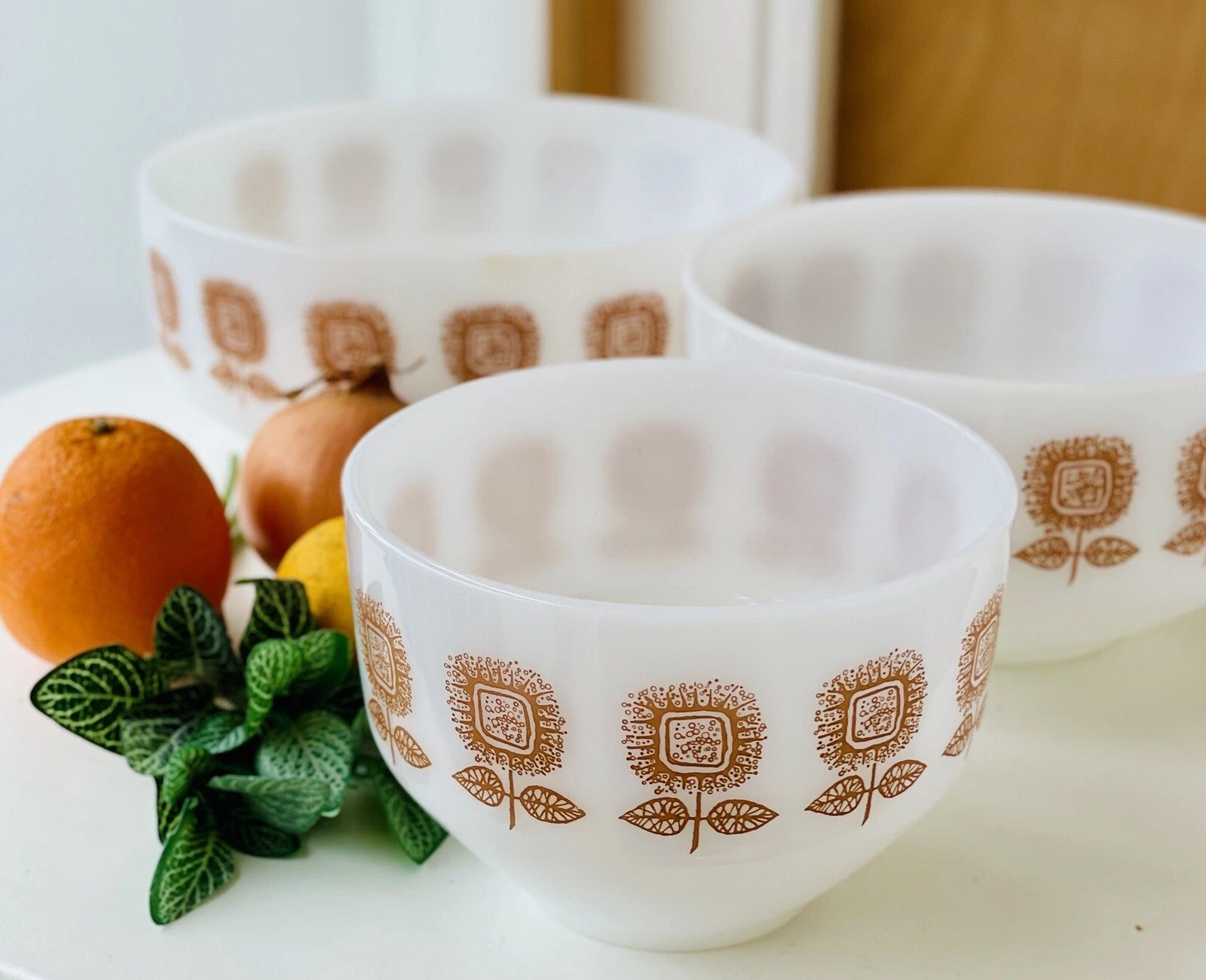 3 Vintage Federal Connoisseur Sunflower Mixing Bowls from the 1960s.