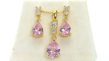 Ladies 9 CT Gold Sterling 925 Silver Pink & White Sapphire Earring Necklace Set