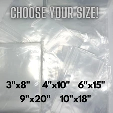 Flat Poly Bags Open Top 2 mil 3 mil Plastic Transport Bag 3" 4" 6" 8" Fish CLEAR
