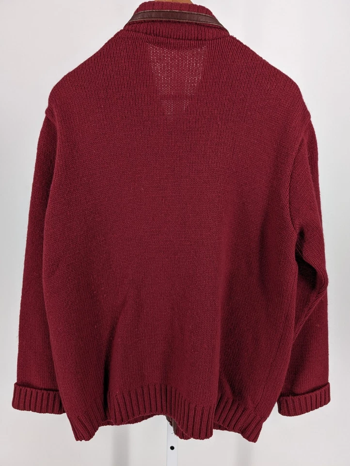 Vintage 70s 80s Mod Paneled Italian Knit Leather Spain Zip Sweater Jacket 50 EU - Image 4 of 4