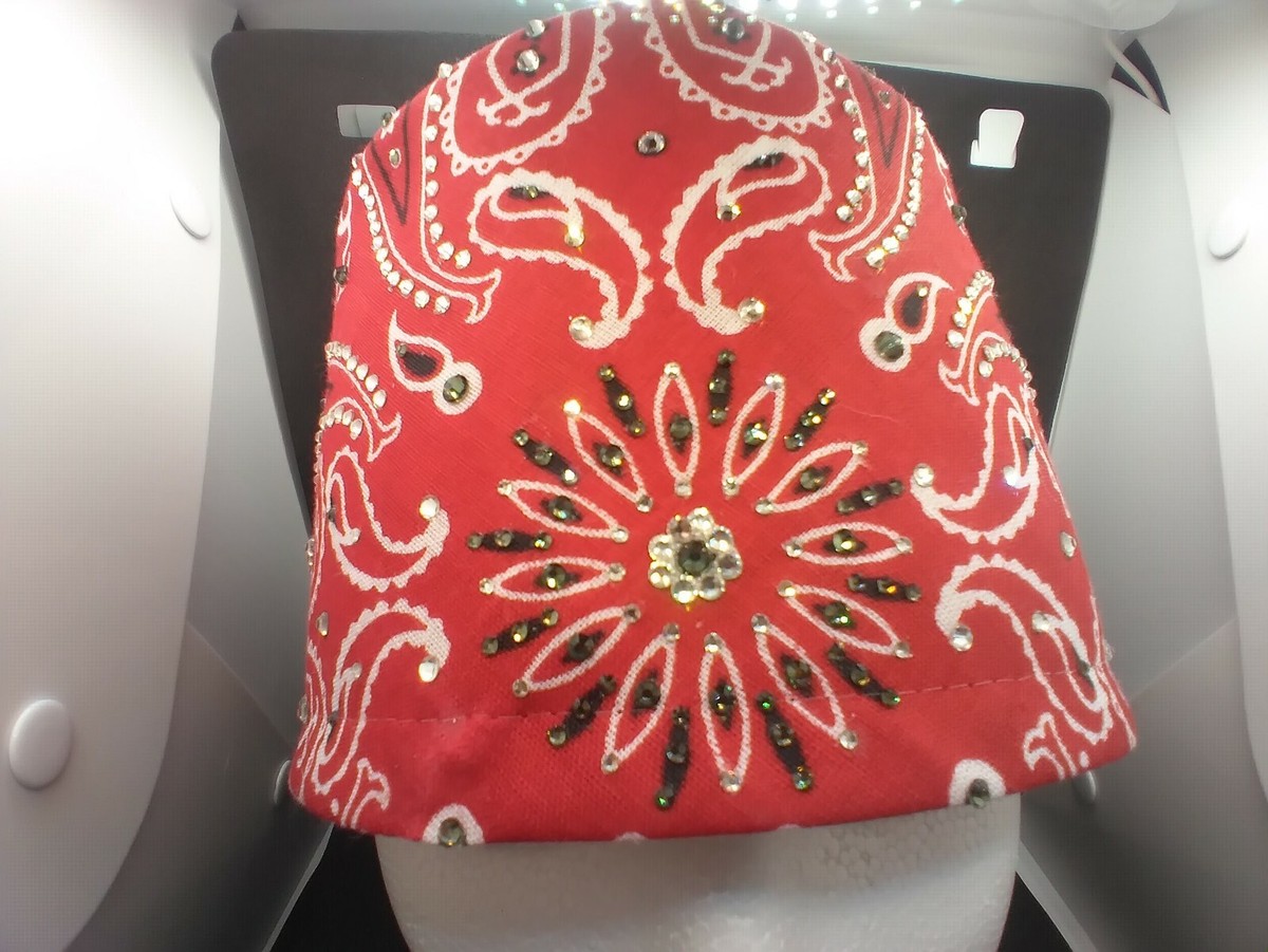Paisley bandana Swarovski White×Red Paisley bandana with rhinestones for women | eBay