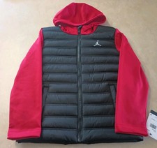 Nike AIR JORDAN Boy's MED. Jumpman Puffer Jacket/Hoodie, Black/Red, NWT