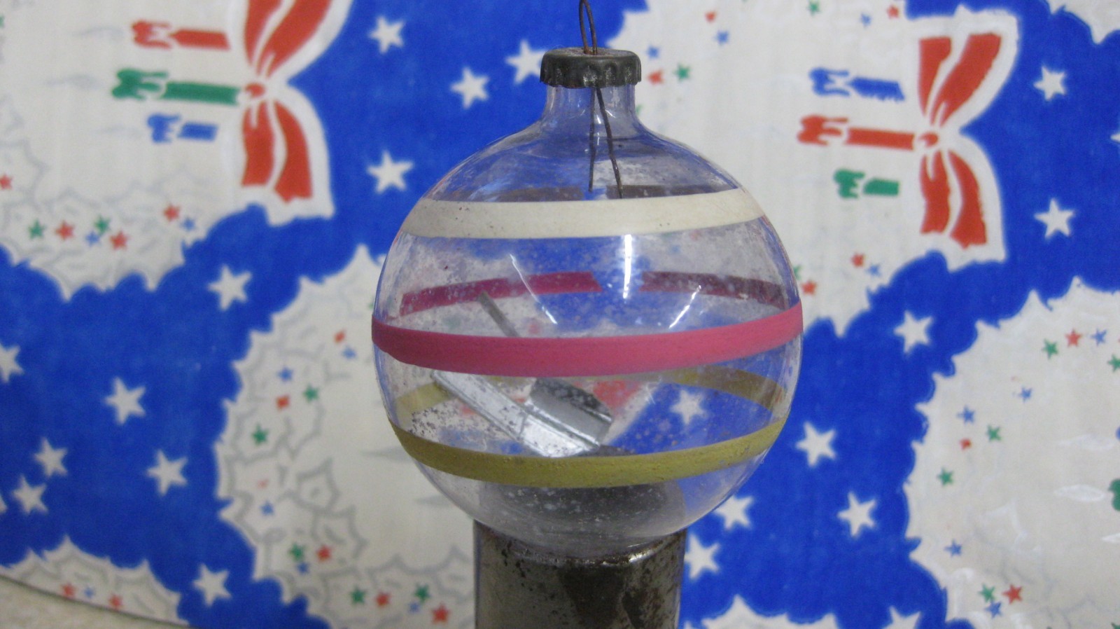 Vintage Christmas War Era Unslivered Glass Ornament Striped