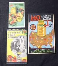 VTG. 1935 KERR GLASS CANNING JAR GUMMED LABELS, 1937 CANNING GUIDE, 1946 GUIDE