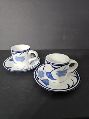 Set (2) Dansk Tivoli Belles Fleurs Expresso Cups / Saucers Blue Floral Japan