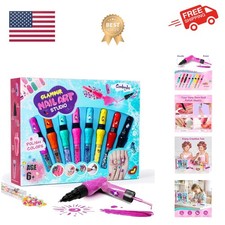 8-Count Nail Art Pen Set for Kids, Non-Toxic Nail Polish & Glitter with Doodl...