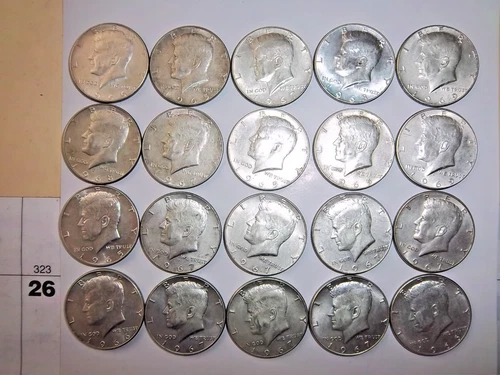 Lot of 20 40% Silver 1965 to 1969 Kennedy Half Dollars Nice Condition