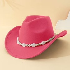 Hot Pink Western Cowboy Cowgirl Hat Pearl Beaded Hatband Rodeo Ranch Festival