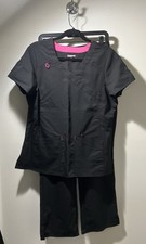 NWOT SCRUB-STAR Active Performance Black w Hot Pink Trim Womens Scrub Set - SB1