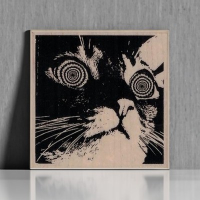 Hypnotic Cat 2 1/4 x 2 1/4'' Rubber Stamp, Hypnotic Cat Stamp, Cat Stamp