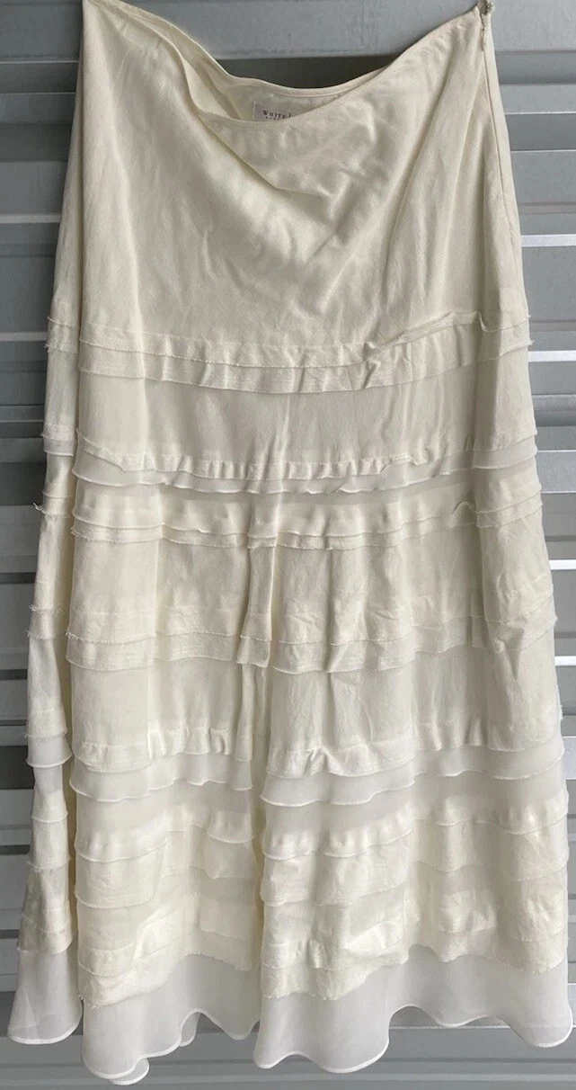 WHBM Resortcore Tiered Boho revival Maxi Ivory Cream linen Skirt Lagenlook 12