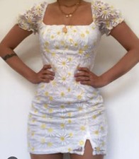 Lucy & Dity Vestido Mujer Talla S Blanco Floral Margaritas Amarillas  Verano