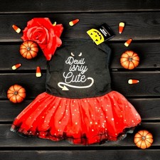 Devilishly Cute Dog Dress Halloween Costume Tutu Devil Medium Red Black Sequins