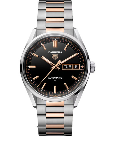 Tag Heuer Carrera Day-Date 41mm Black Dial 18K 5N Rose Gold Watch WDA2111.BD0001