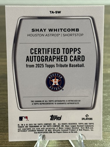 2025 Topps Tribute Shay Whitcomb Orange Parallel Auto Rookie RC 08 /25 - Picture 2 of 6