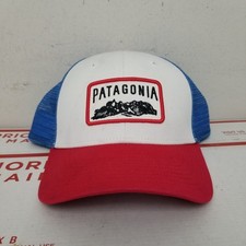 Patagonia Trucker Hat Cap Snapback Red White Blue Climb A Mountain Patch Mesh