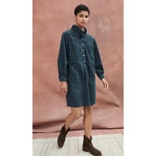 Wrap London Size 2 XS Teal Petrol Hemp & Organic Cotton Corduroy Short Dress