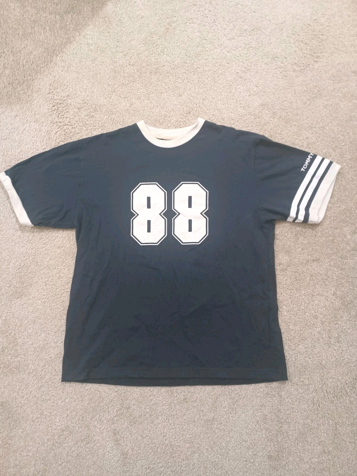 VTG 90s Y2K Tommy Hilfiger Navy Blue Ringer Tee Size XL Retro 88 Denim Style