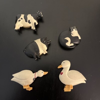 Vintage Quacker Factory Button Covers lot of 5 Cow Cat Pig Ducks Farm