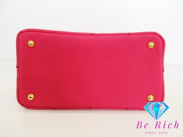 PRADA Tote Bag Canapa B2439G Pink Cotton Canvas Logo Handbag Bag Used Free  bk89 thumbnail 3