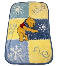 Vtg Disney Winnie the Pooh Fleece Baby Blanket Snowflake Scarf Soft Plush Crib
