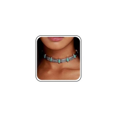 Boho Türkis Choker Halsketten Vintage Türkis Halskette Grob Silber Kette N
