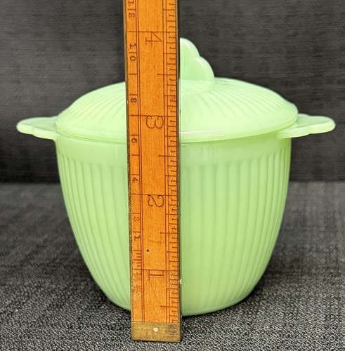Vintage Fire King JANE RAY Jadite Sugar Bowl with Lid Unstamped Early Year Prod. - Picture 8 of 9