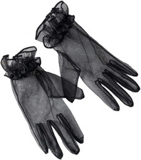 Women's Summer Tulle Gloves Pleated Ruffle Full Finger Wrist Length Opera Party
