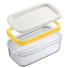 Butter Dish with Lid, Plastic Rectangle Butter Keeper w/Cutter - Easy Slice