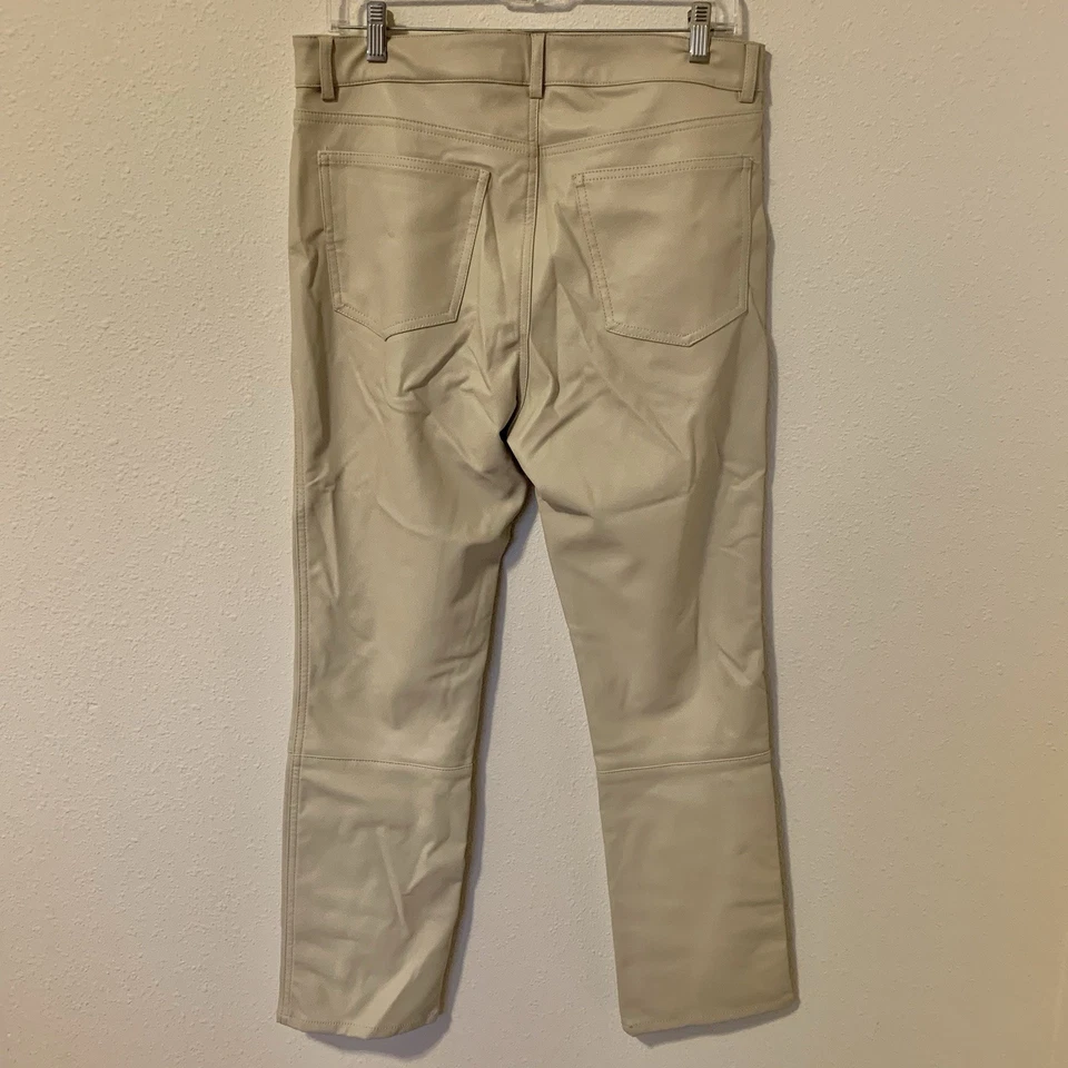 Pantalones de mujer H&M talla 12 crema marfil imitación cuero pierna recta tiro alto Foto 4 de 4