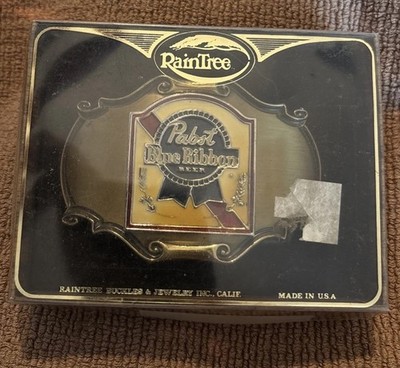 1980 Vintage Raintree Pabst Blue Ribbon Enamel Logo Belt Buckle