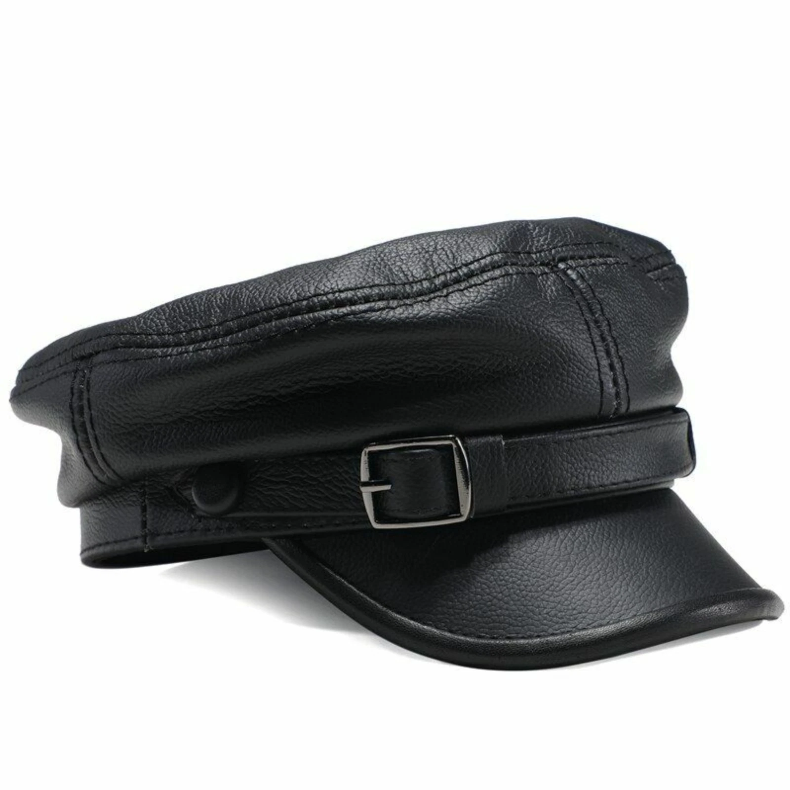 Military Cap Real Leather Adjustable Autumn Winter Men and Women Captain Hats