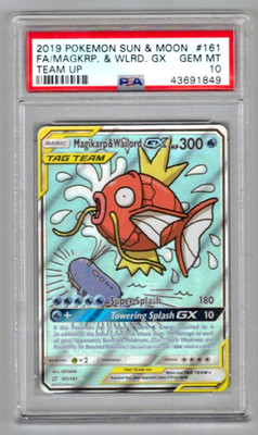 Pokemon Card PSA 10 Gem Mint Magikarp & Wailord GX 161/181 Team Up