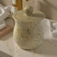 Marble Cotton Ball Holder Ball Round Beige Smooth Stone Bathroom Accessory