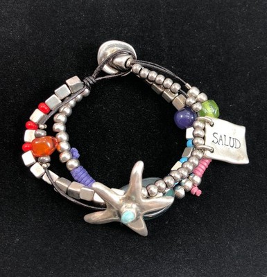 UNO DE 50 ''Salud'' Armband Silber Perlen Seestern Charms und bunte Perlen