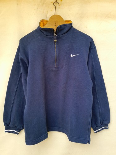 Vintage Nike Sweat Shirt Boys Large Blue Henley Embroidered Logo Oversized - Picture 2 of 11