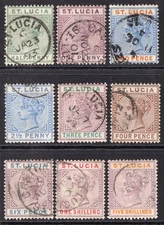 ST LUCIA 1891-98 SET TO 5/- FINE/VERY FINE CDS USED. STANLEY GIBBONS 43-51.