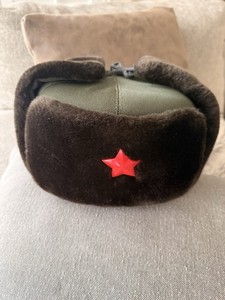 Vintage Chinese Military Style Ushanka Hat Red Star Winter Cap